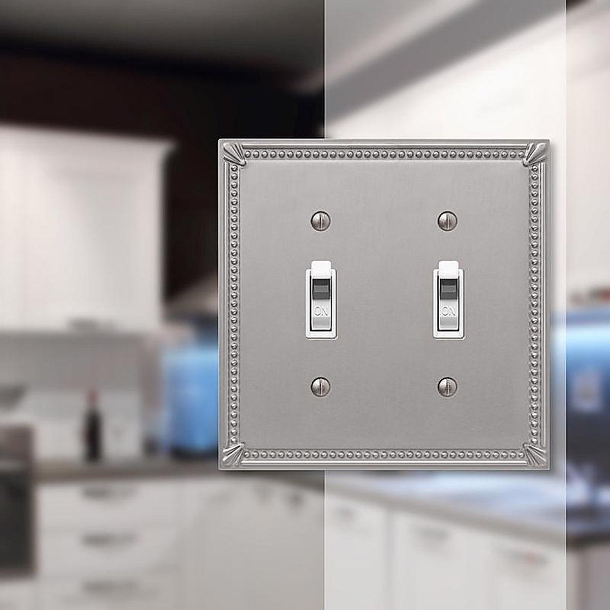 Amerelle 74TTBN Imperial Bead Brushed Nickel Gray 2 gang Metal Toggle Wall Plate 1 pk