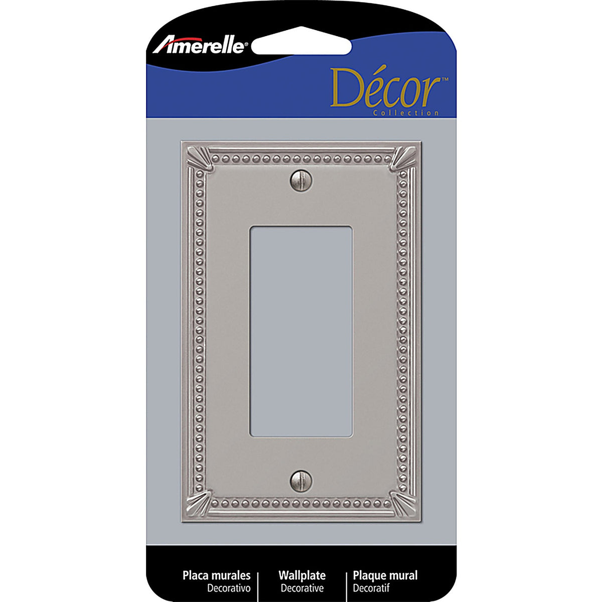 Amerelle 74RBN Imperial Bead Brushed Nickel Gray 1 gang Metal Rocker Wall Plate 1 pk