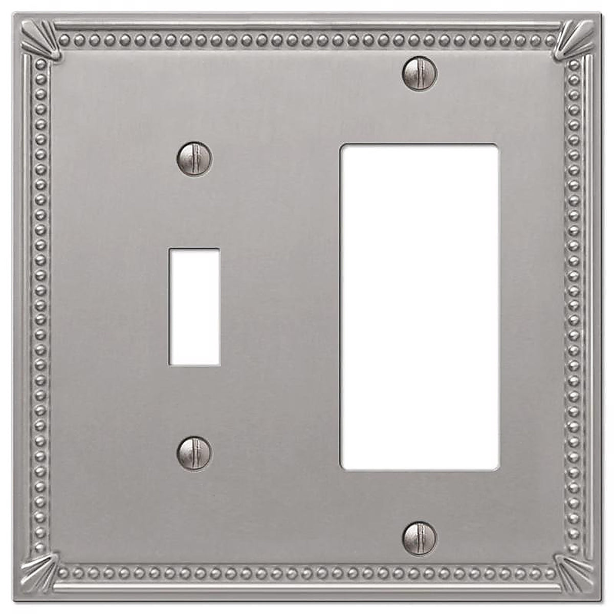 Amerelle - 74TRBN - Imperial Bead Brushed Nickel 2 Gang Metal Decorator/Toggle Wall Plate 1 Pack