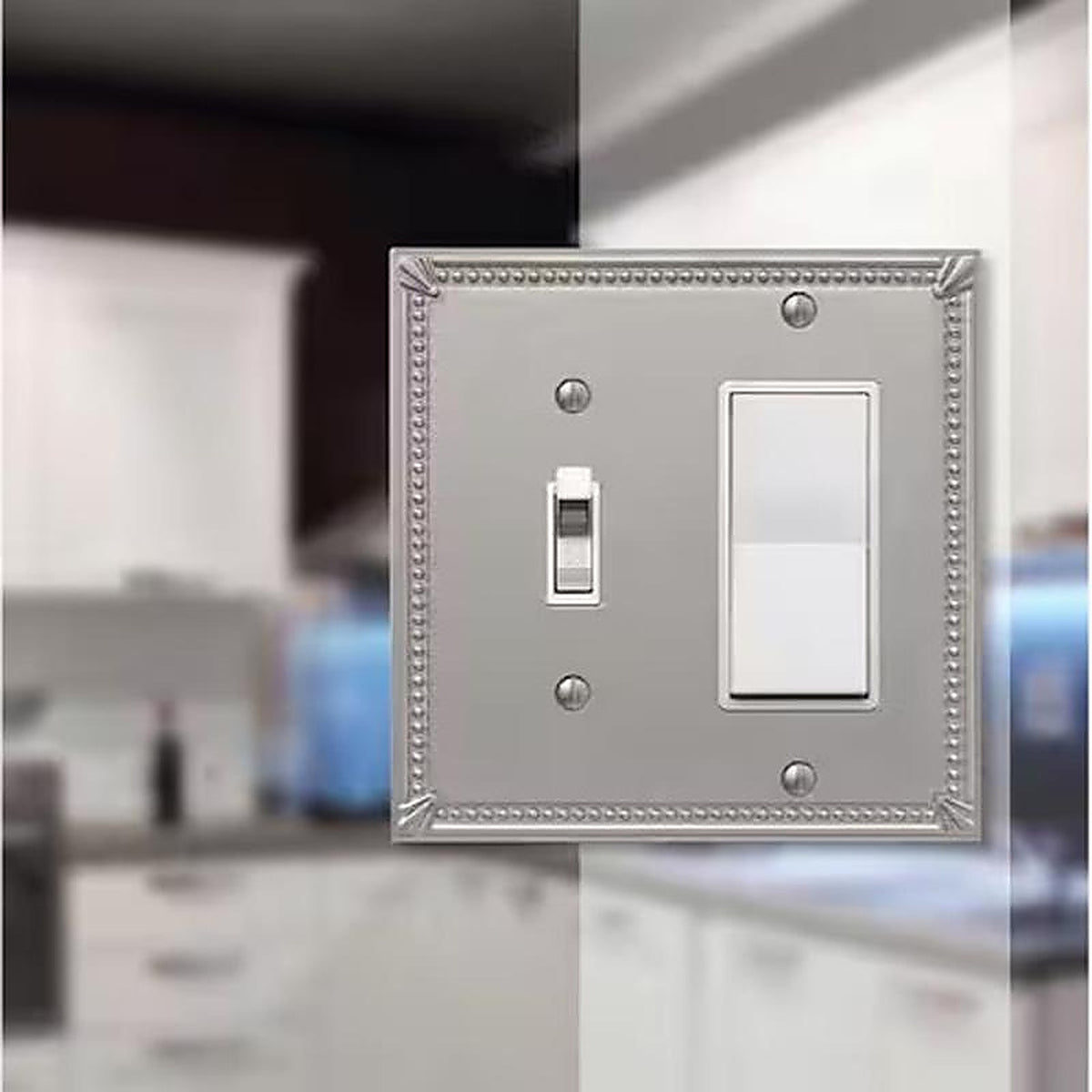 Amerelle - 74TRBN - Imperial Bead Brushed Nickel 2 Gang Metal Decorator/Toggle Wall Plate 1 Pack