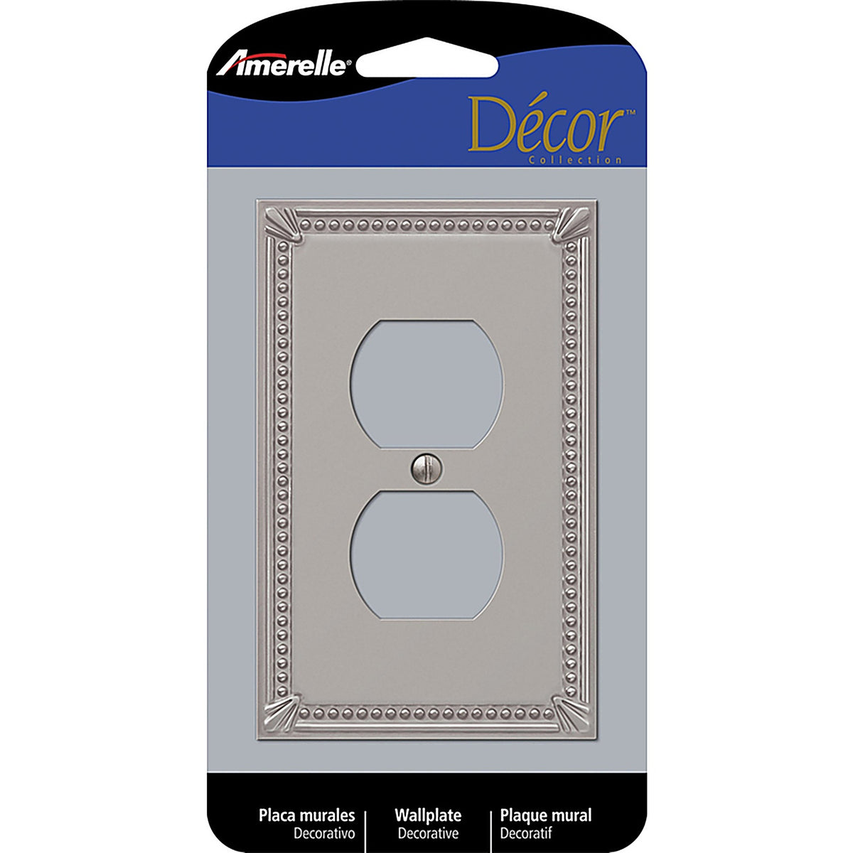 Amerelle 74DBN Imperial Bead Brushed Nickel Gray 1 gang Metal Duplex Outlet Wall Plate 1 pk