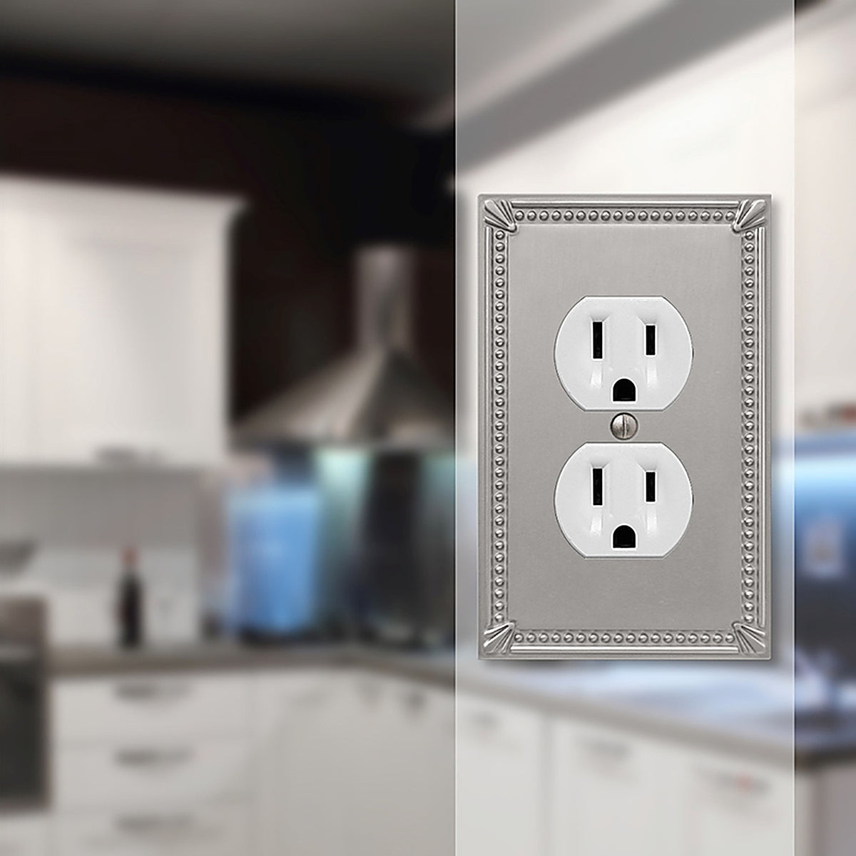 Amerelle 74DBN Imperial Bead Brushed Nickel Gray 1 gang Metal Duplex Outlet Wall Plate 1 pk