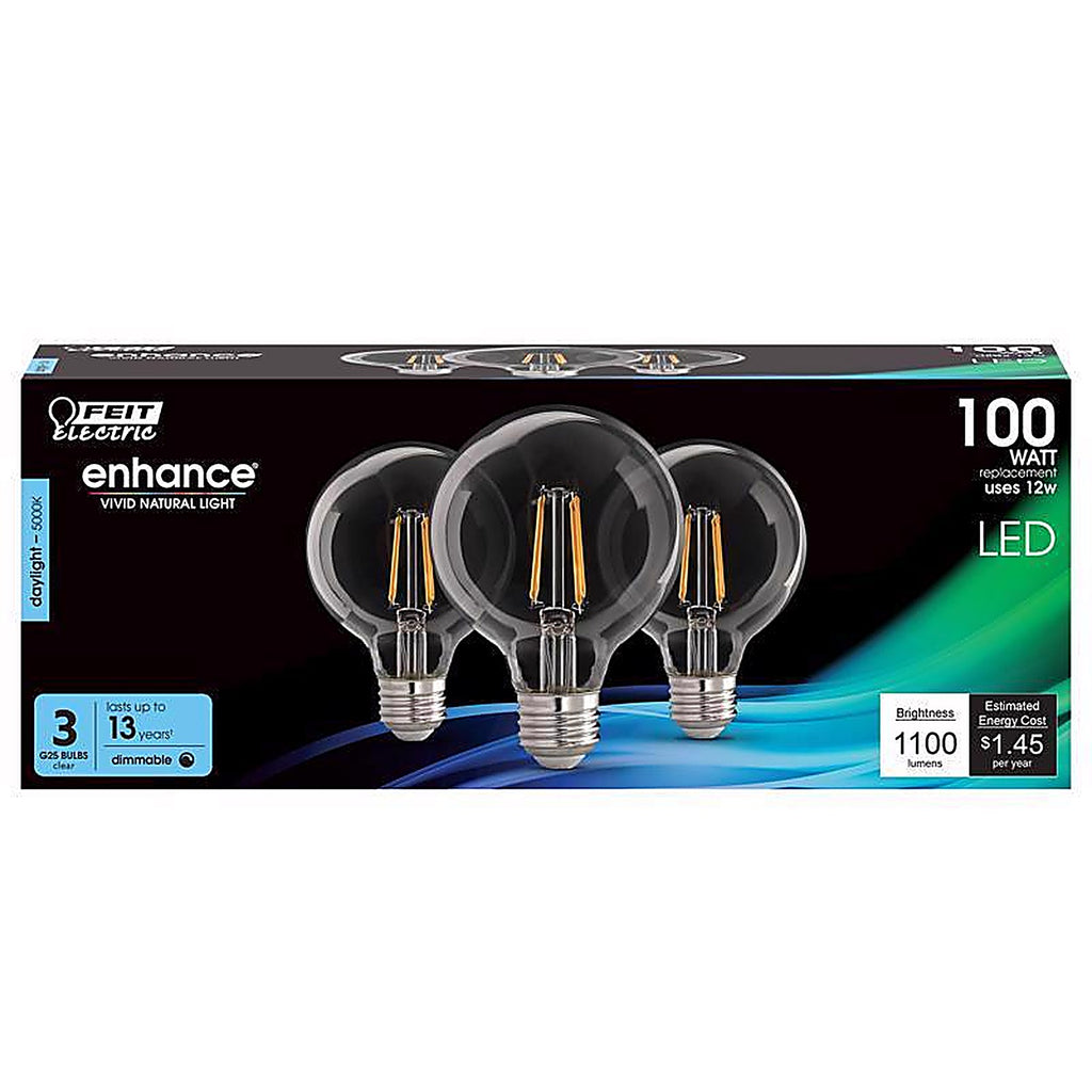 Feit Electric G25100950CAFIL3 G25 E26 (Medium) Filament LED Bulb Daylight 100 W 3 pk