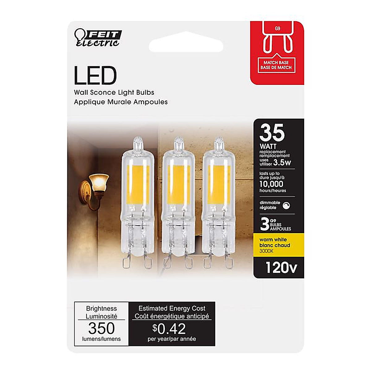 Feit Electric BP35G9830LED3PK T4 G9 LED Bulb Warm White 35 W 3 pk