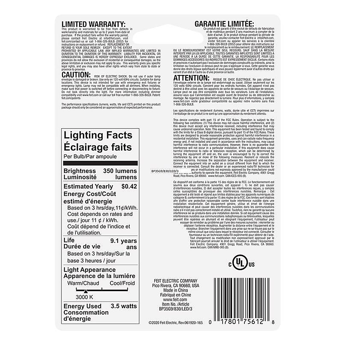 Feit Electric BP35G9830LED3PK T4 G9 LED Bulb Warm White 35 W 3 pk