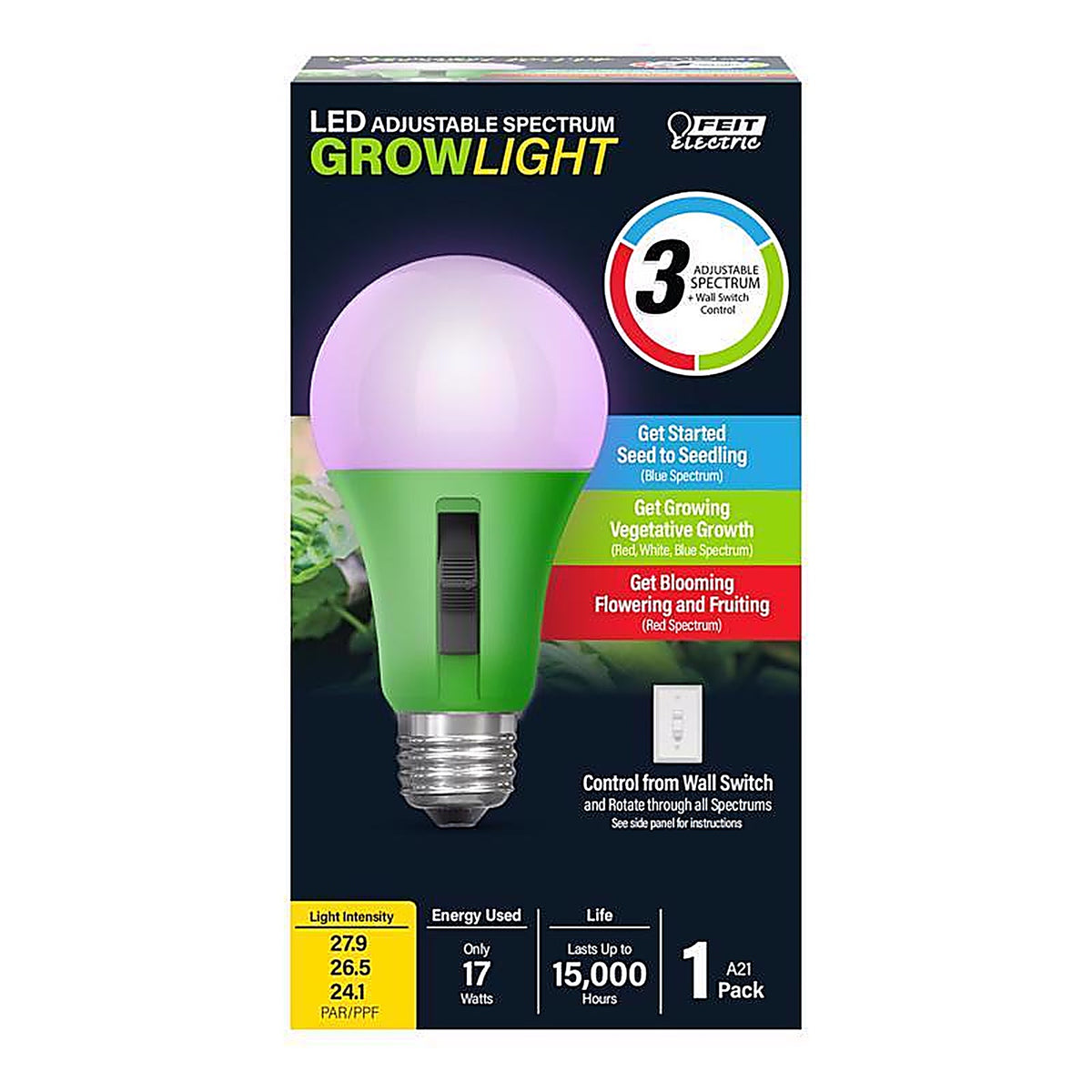 Feit Electric A21ADJGRWLEDHD A21 E26 (Medium) LED Grow Light Clear 1 pk