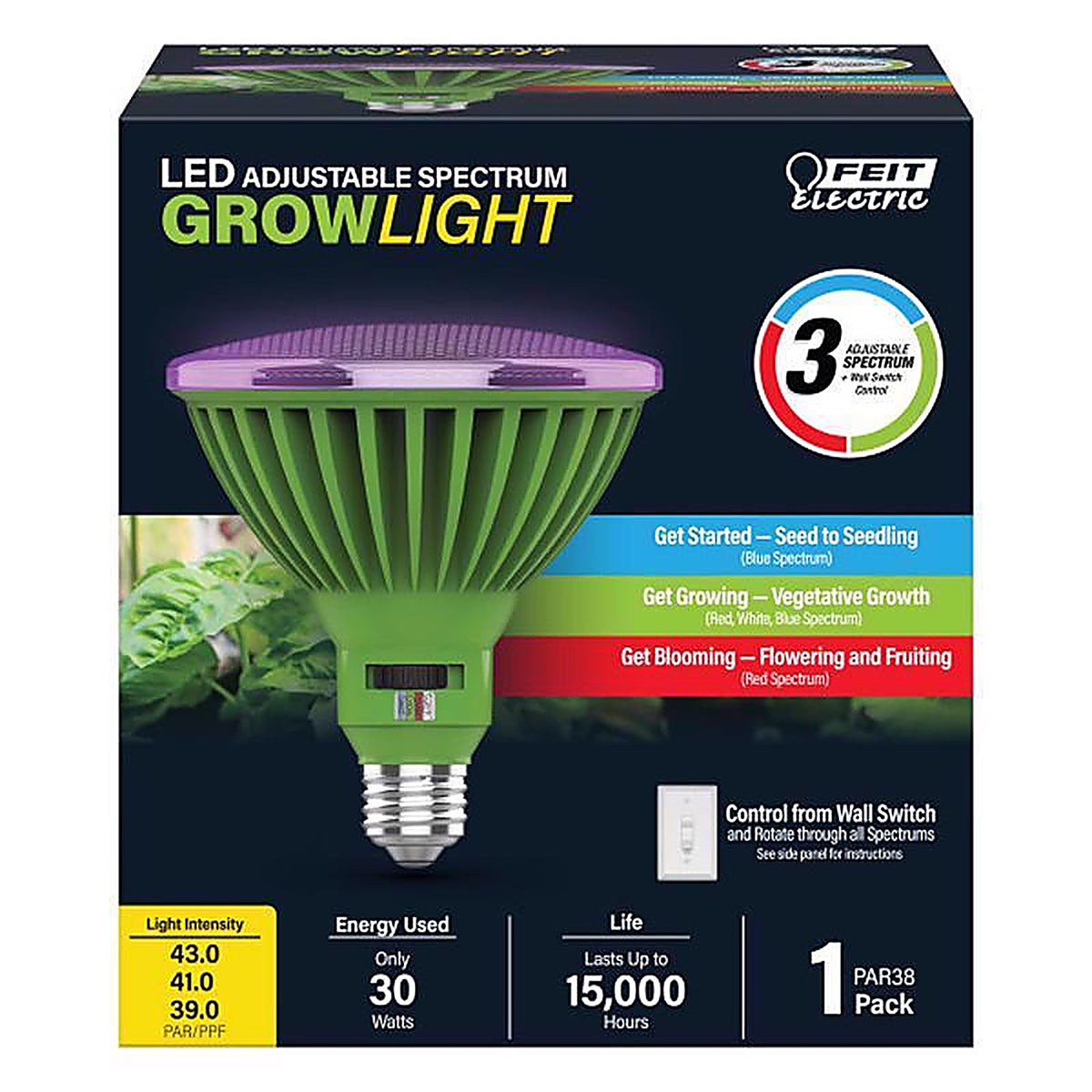 Feit Electric PAR38ADJGRWLDHD PAR 38 E26 (Medium) LED Grow Light Clear 1 pk