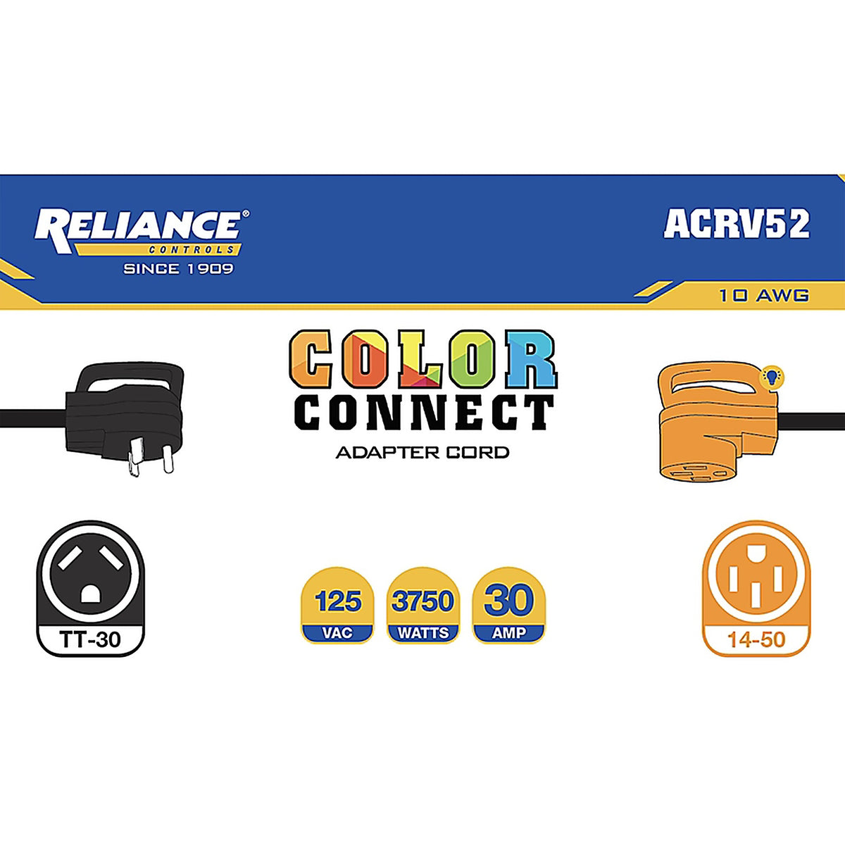 Reliance - AC52RV - Controls Color Connect 10/3 Sjtw 120 V 12 In. L Adapter Cord