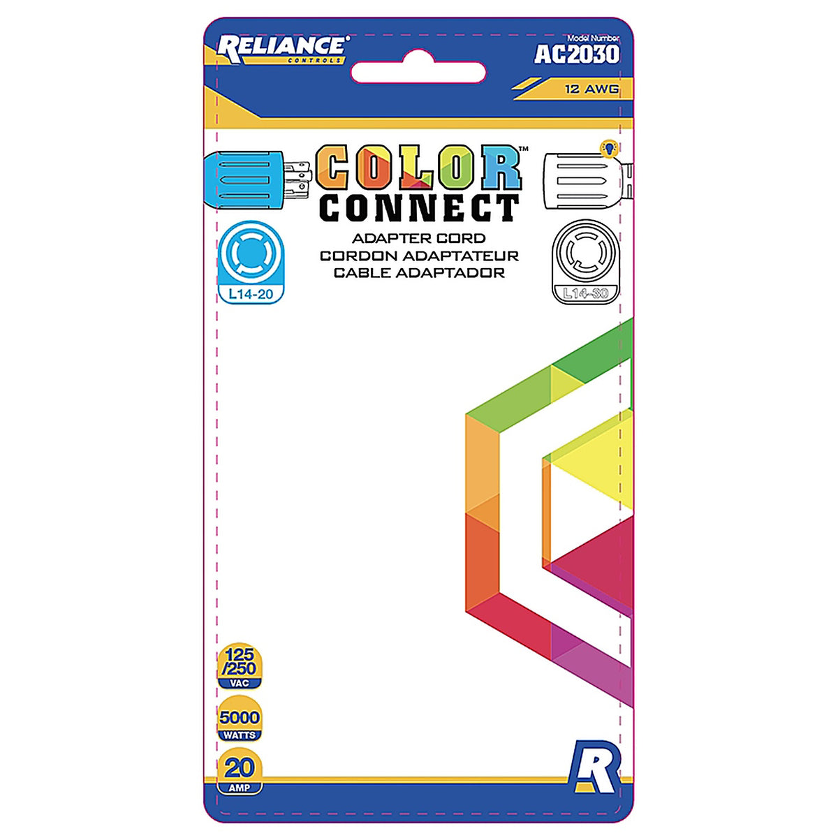 Reliance - AC2030 - Controls Color Connect 12/3 Sjtw 120/240 V 12 In. L Adapter Cord