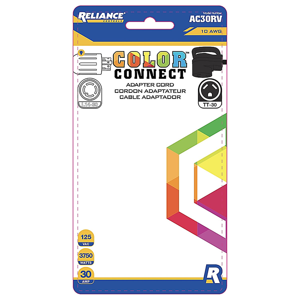 Reliance - AC30RV - Controls Color Connect 10/3 Sjtw 120 V 12 In. L Adapter Cord