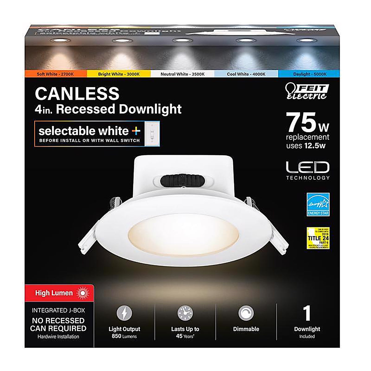 Feit Electric LEDR4HOJBX6WYCA White 4 in. W Aluminum LED Recessed Downlight 75 W