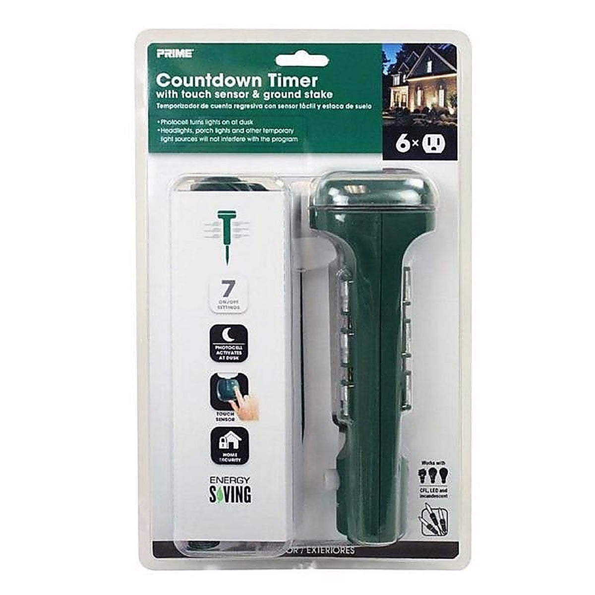 Prime TNCDTSTK6-RC Outdoor 6 Outlet Photocell Power Stake Timer 125 V Green