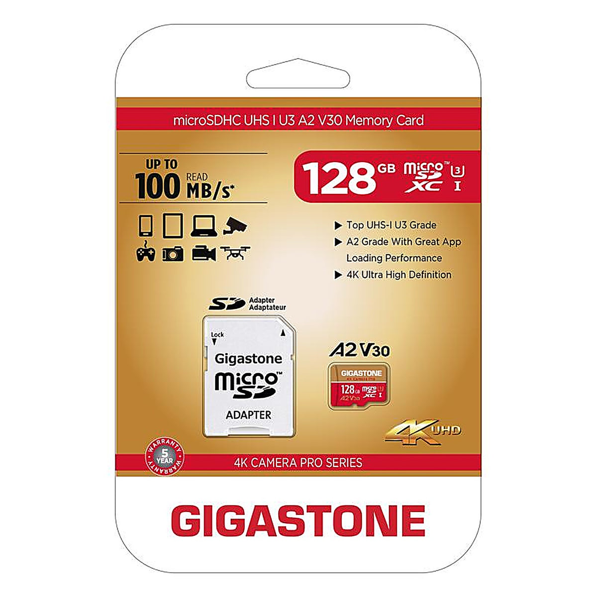 Gigastone 2IN14KA2V30-128 SD Flash Memory Card 1 pk