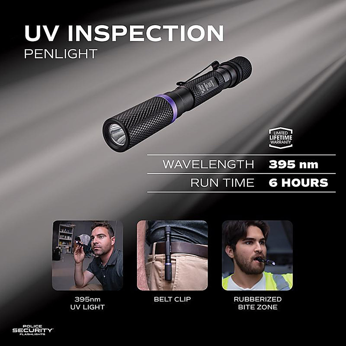 Police Security - 98343 - UV Light Black LED Pen Light Aaa Battery