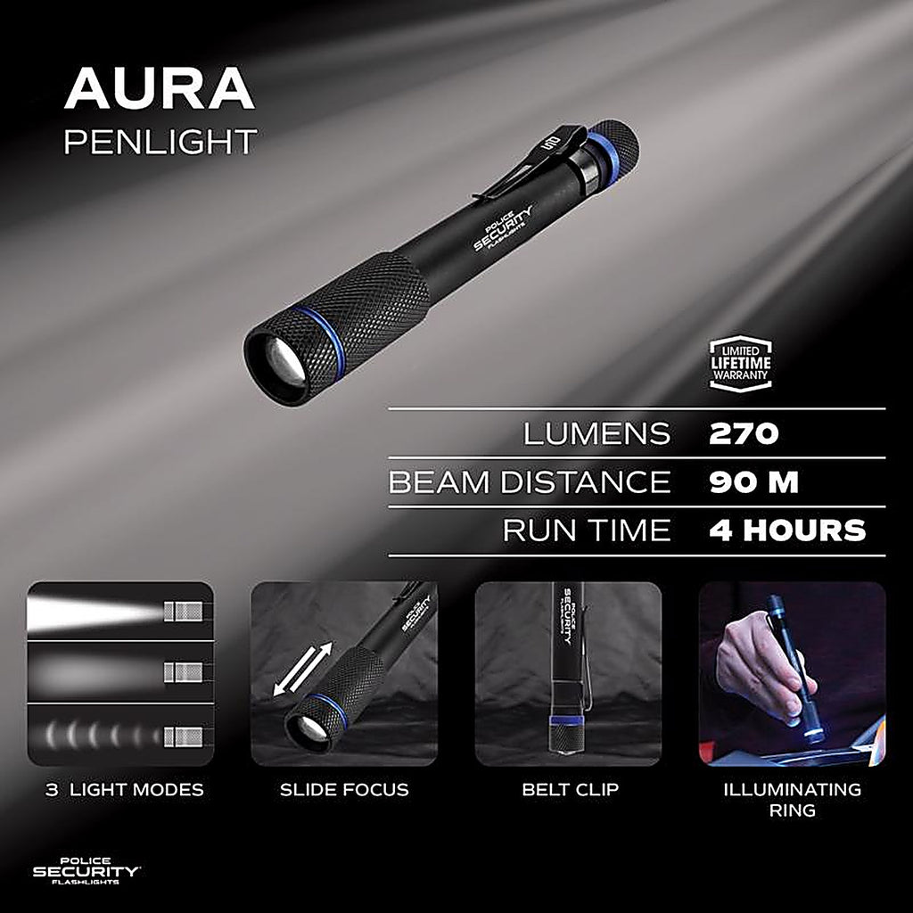 Police Security - 98394 - Aura 270 LM Black LED Pen Light Aaa Battery