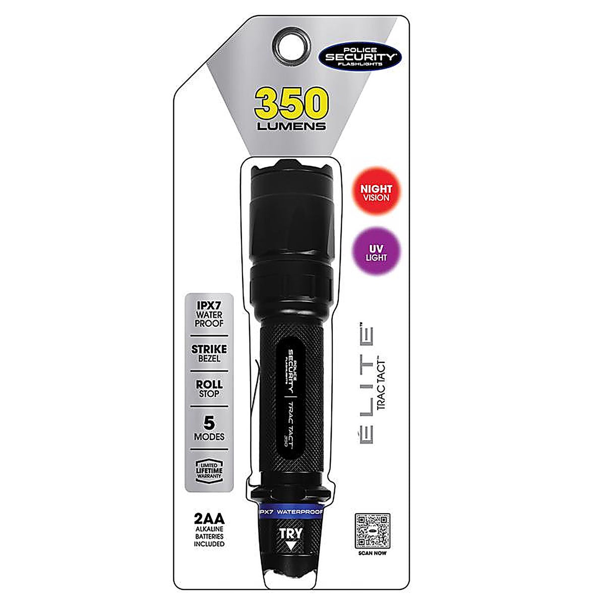 Police Security - 99490 - Trac-Tact 350 LM Black LED Flashlight AA Battery
