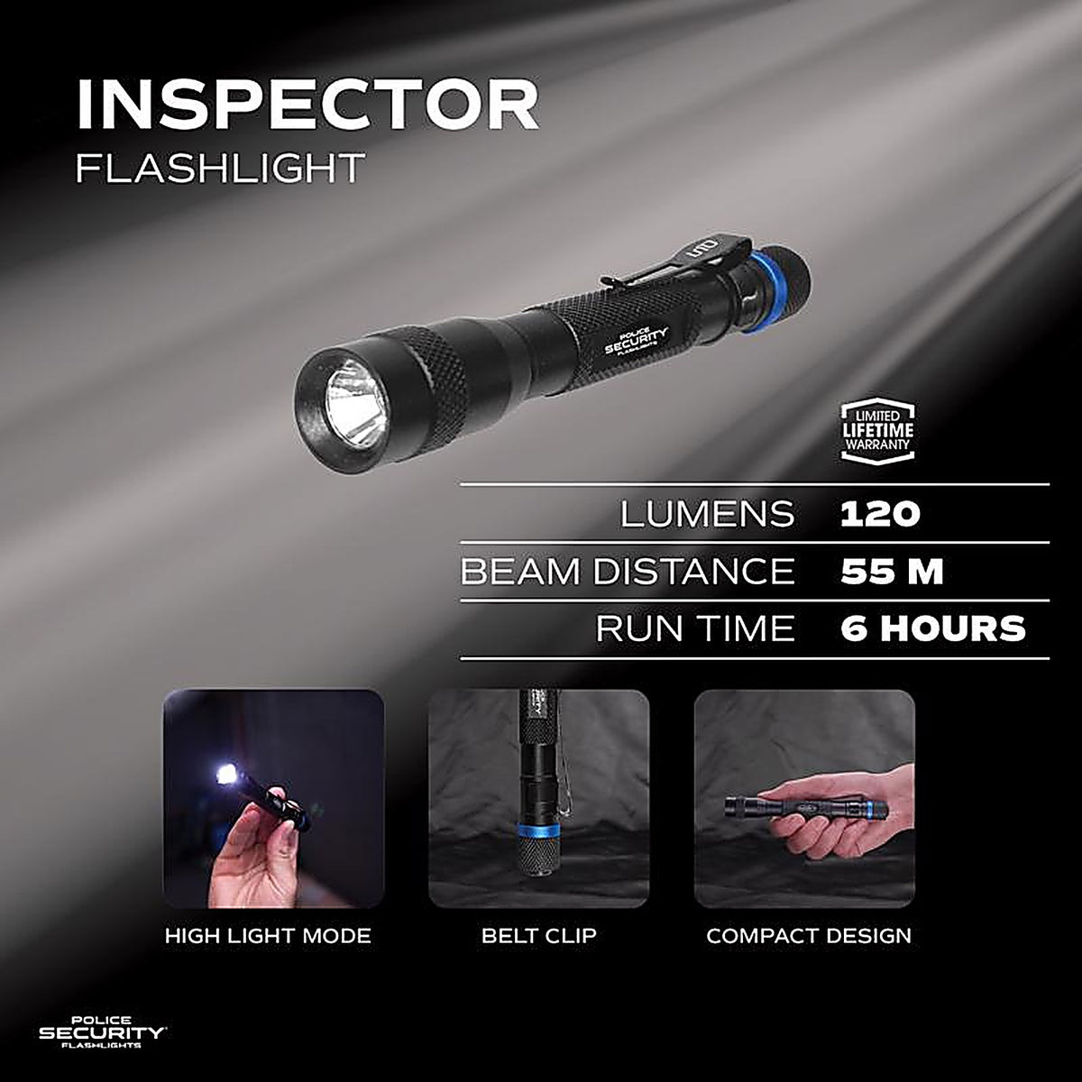 Police Security - 99491 - Inspector 120 LM Black LED Pen Light Aaa Battery
