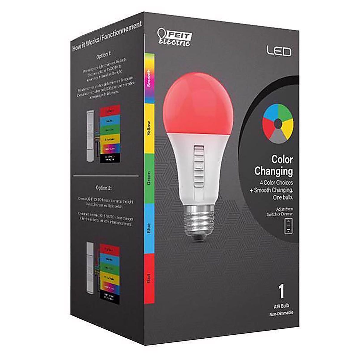 Feit Electric A19RGBY6WY/LEDI A19 E26 (Medium) Party Bulb Multi-Colored 4.5 Watt Equivalence 1 pk