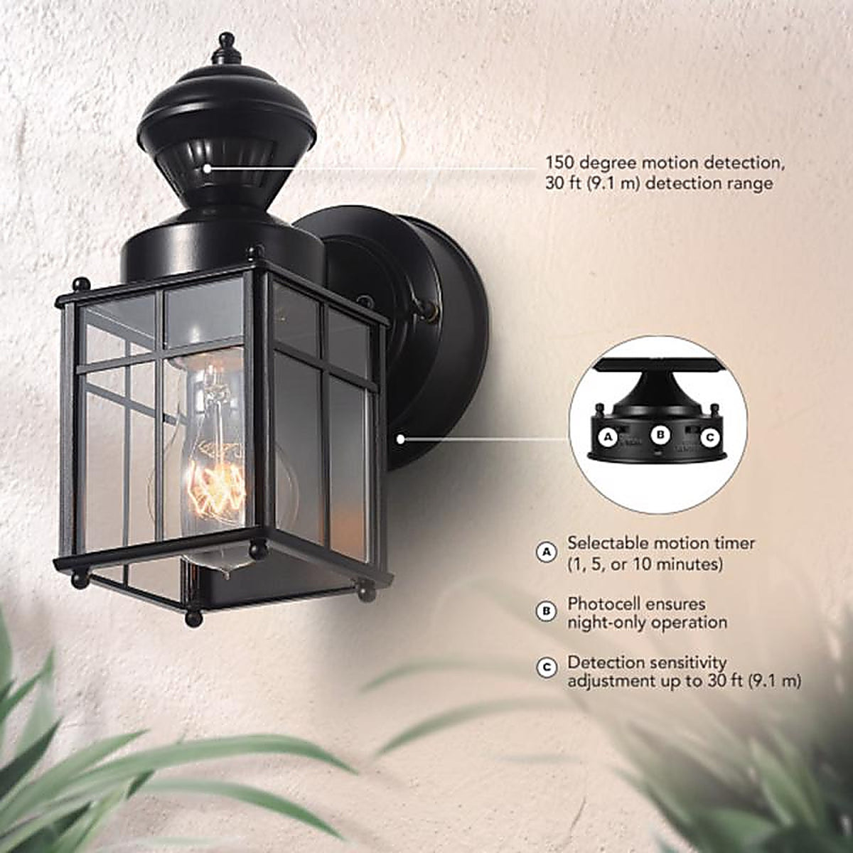 Globe Electric 60000001 Franklin Matte Black Motion-Sensing LED Wall Lantern