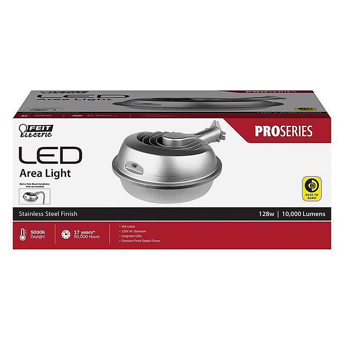 Feit Electric S13AREA850DDSS1 Dusk to Dawn Hardwired LED Silver Area Light