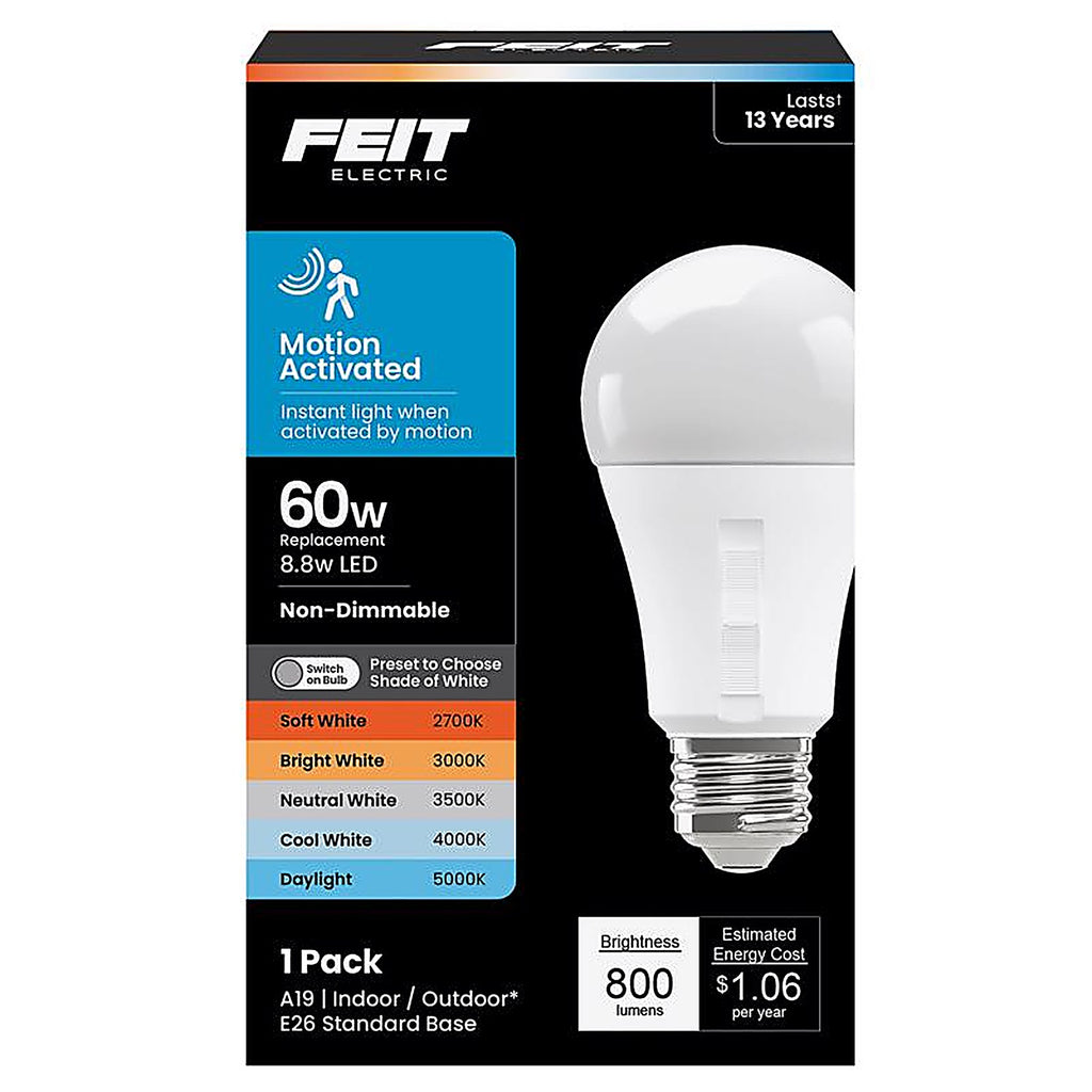 Feit Electric OM603CTCAMLEDI A19 E26 (Medium) LED Motion Activated Bulb Tunable White/Color Changing 60 Watt Equiva