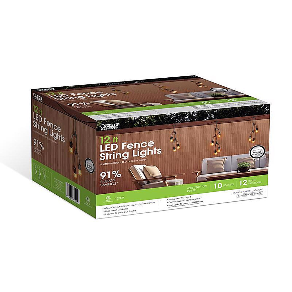 Feit Electric SLM12-10/FIL LED String Lights Clear 12 ft. 10 lights