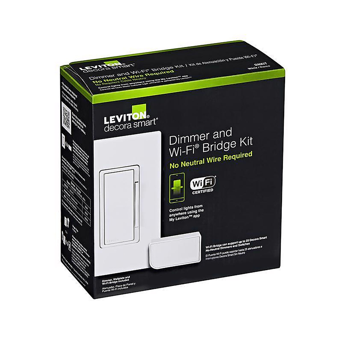 Leviton DNKIT-1RW Decora White WiFi Smart Dimmer Switch w/Remote Control & Smart Bridge 1 pk