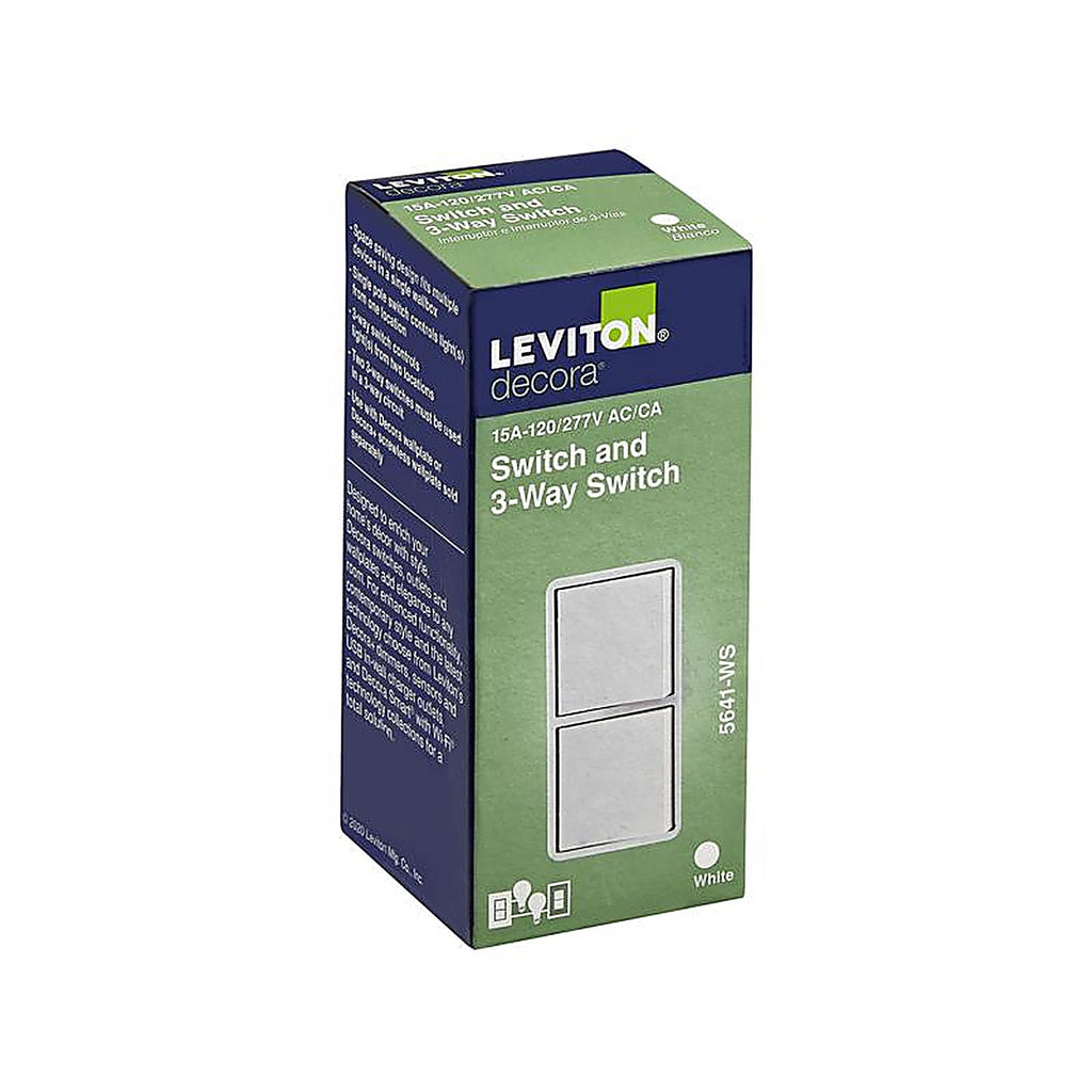 Leviton - 05641-0WS - Decora 15 Amps Single Pole 3-Way/Combination Duplex Combination Switch White 1 Pack