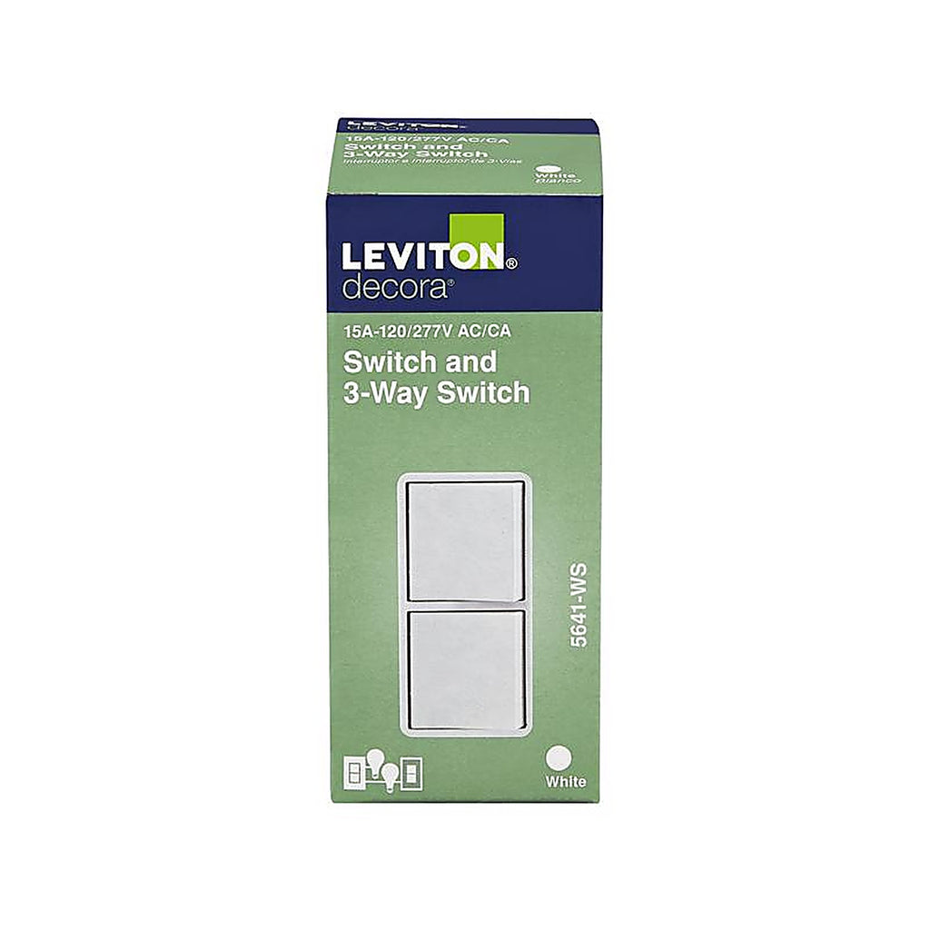 Leviton - 05641-0WS - Decora 15 Amps Single Pole 3-Way/Combination Duplex Combination Switch White 1 Pack