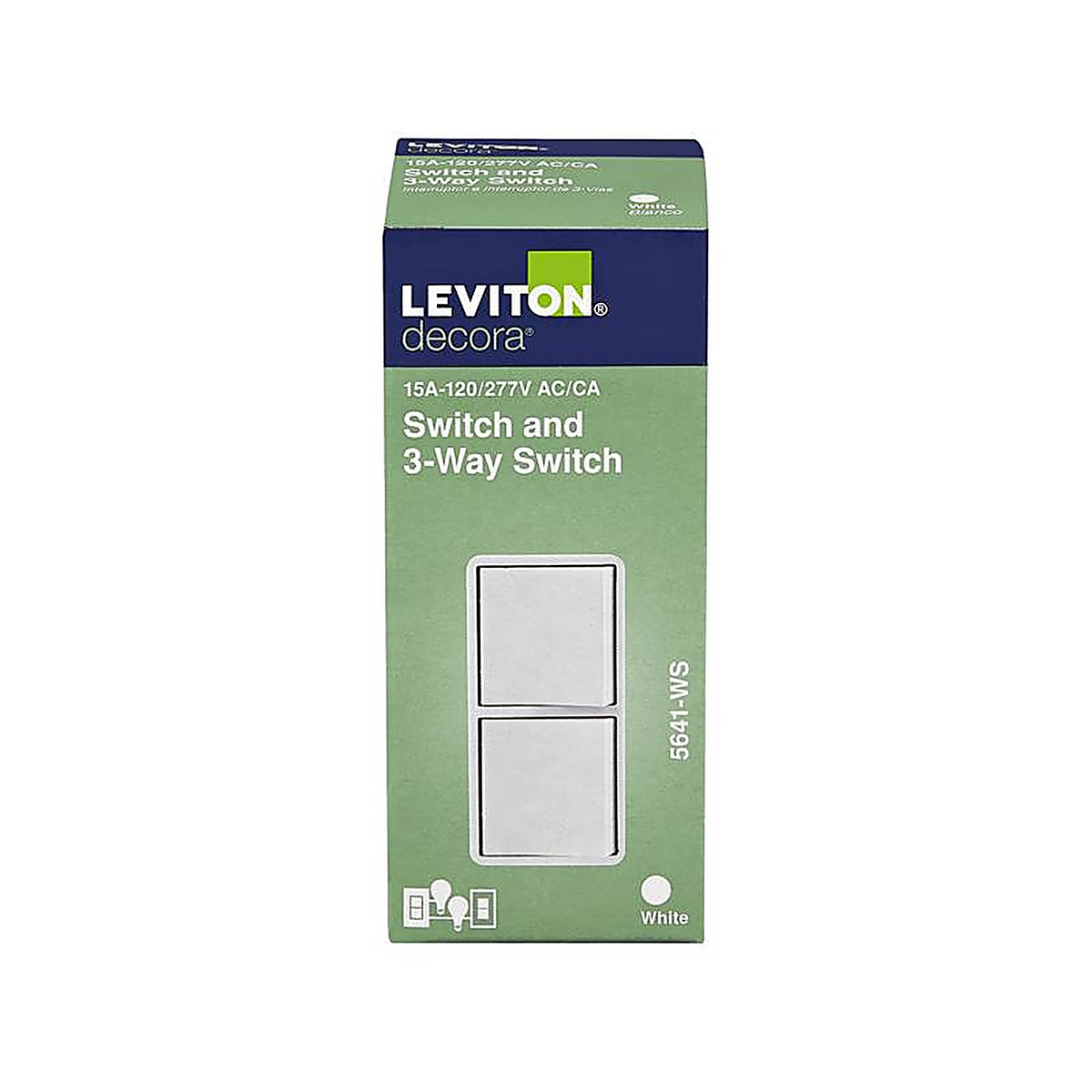 Leviton - 05641-0WS - Decora 15 Amps Single Pole 3-Way/Combination Duplex Combination Switch White 1 Pack
