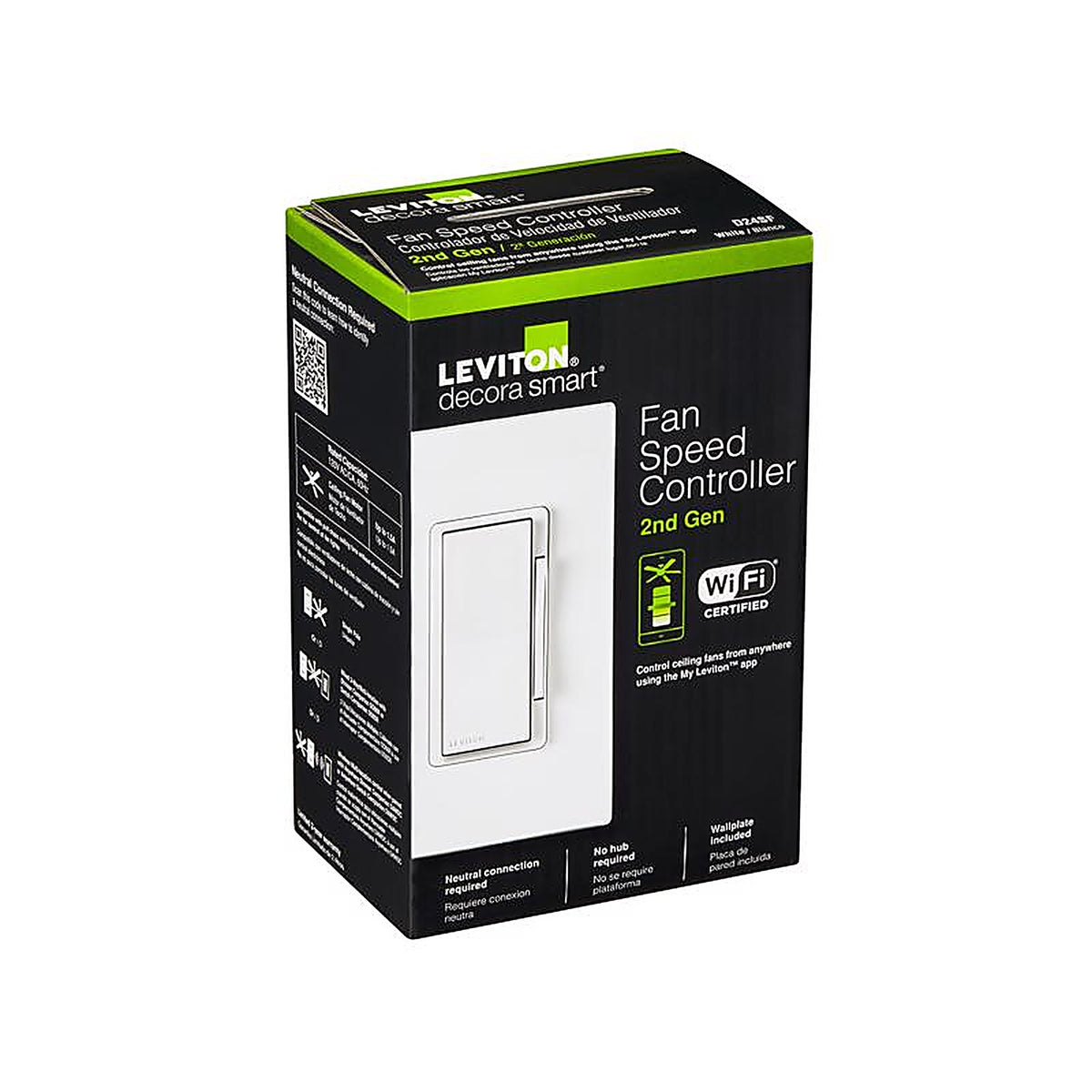 Leviton D24SF-1RW Decora Rocker Fan Control Switch White 1 pk