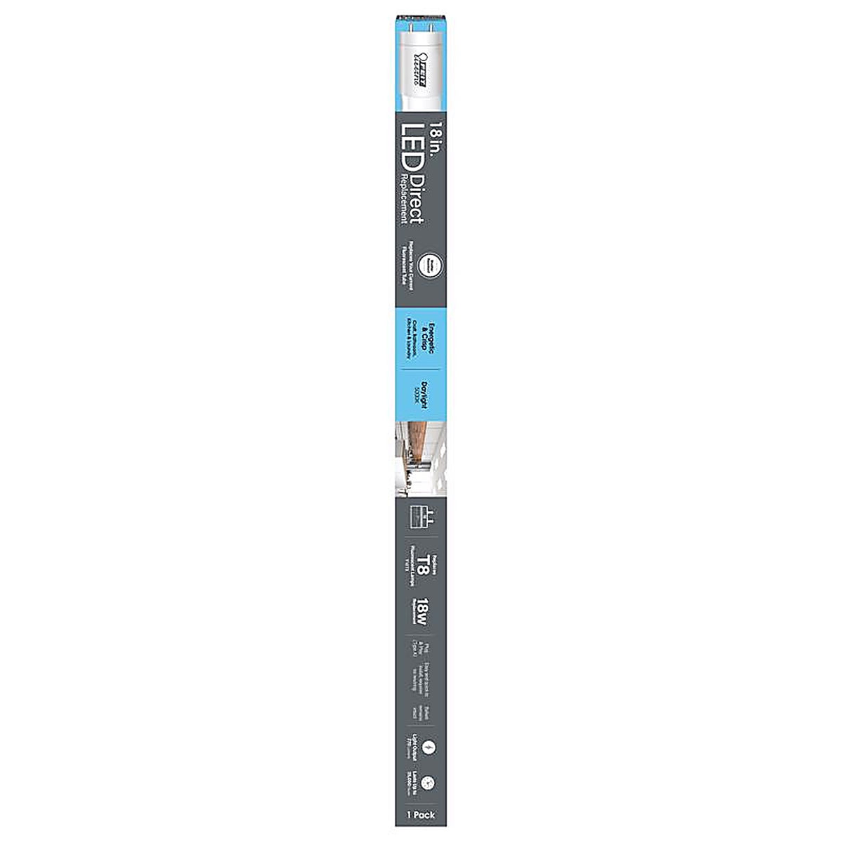 Feit - T818/850/LED - T8 Daylight 18 In. Bi-Pin T8 LED Linear Lamp 18 Watt Equivalence 1 Pack