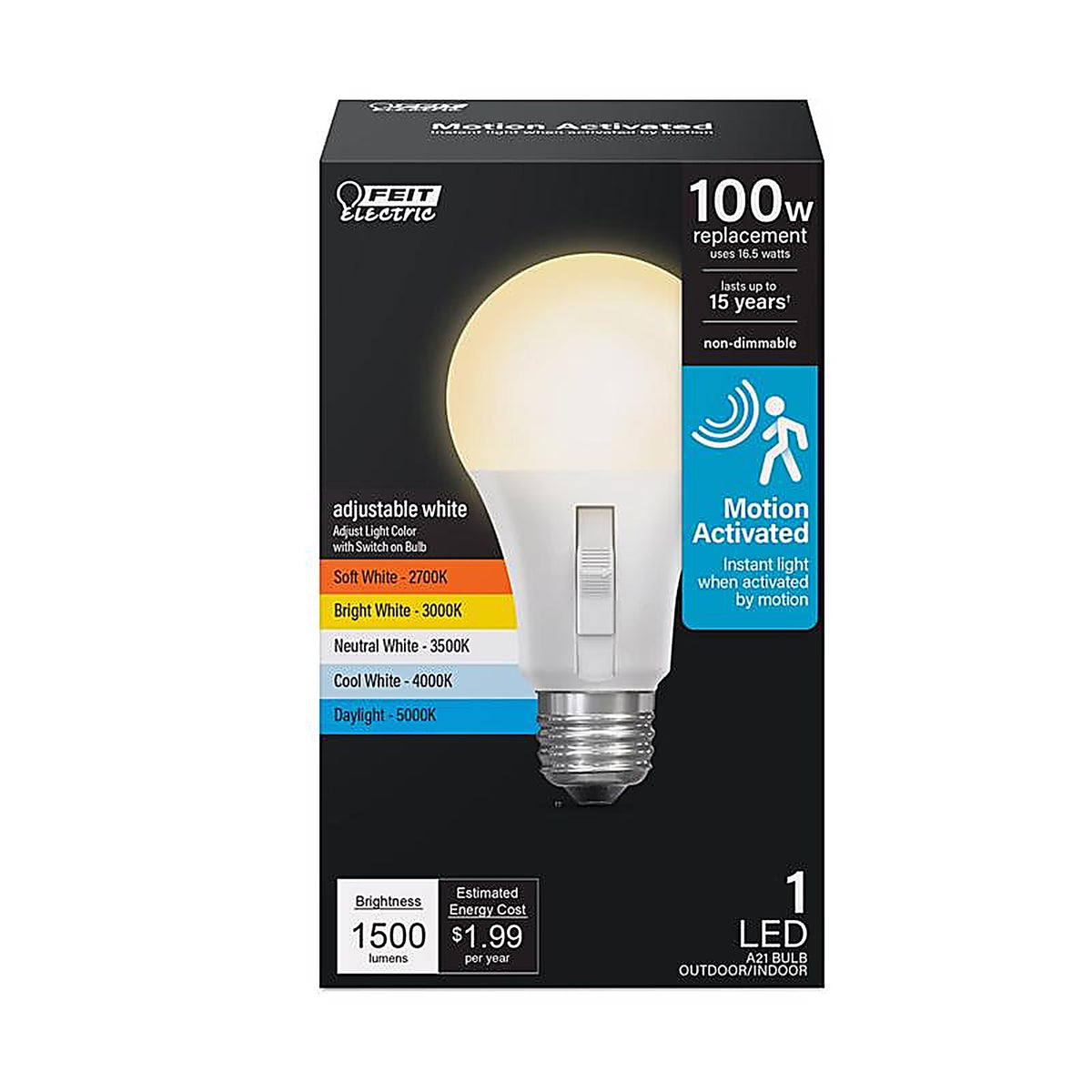 Feit Electric OM1003CCTCAMMLI A19 E26 (Medium) LED Motion Activated Bulb Tunable White/Color Changing 100 Watt Equiv