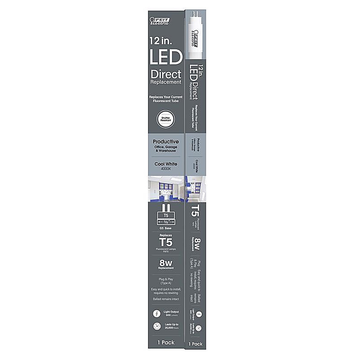 Feit - T512/840/LED - T5 Cool White 12 In. Bi-Pin Base Linear LED Linear Lamp 8 Watt Equivalence 1 Pack
