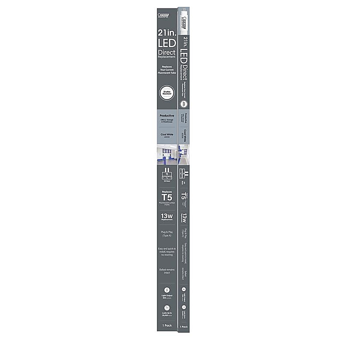 Feit - T521/840/LED - T5 Cool White 21 In. Bi-Pin Base Linear LED Linear Lamp 13 Watt Equivalence 1 Pack