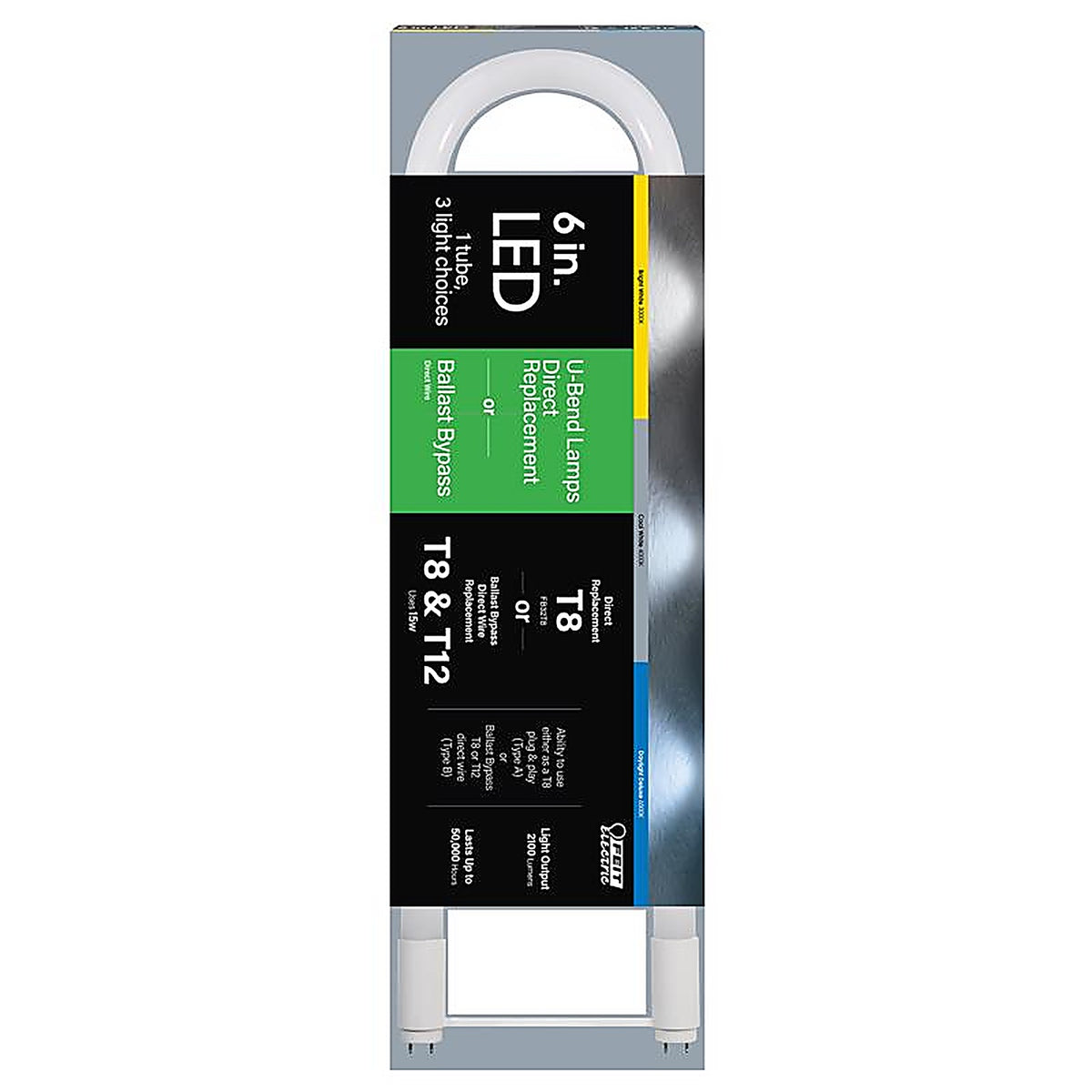 Feit Electric T848/3CCT/U6LED T8 Color Selectable 6 in. G13 U Bend LED Linear Lamp 32 Watt Equivalence 1 pk