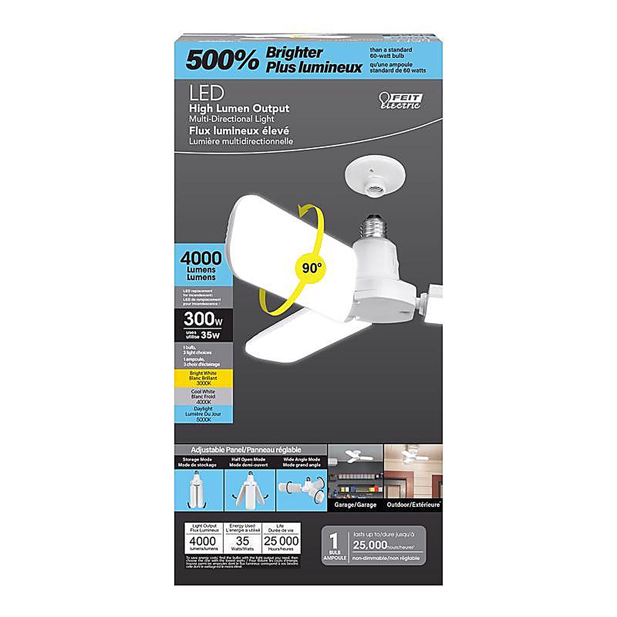Feit Electric ADJ40003CCTLED Wide Surface E26 (Medium) LED Garage Bulb Bright White 300 Watt Equivalence 1 pk