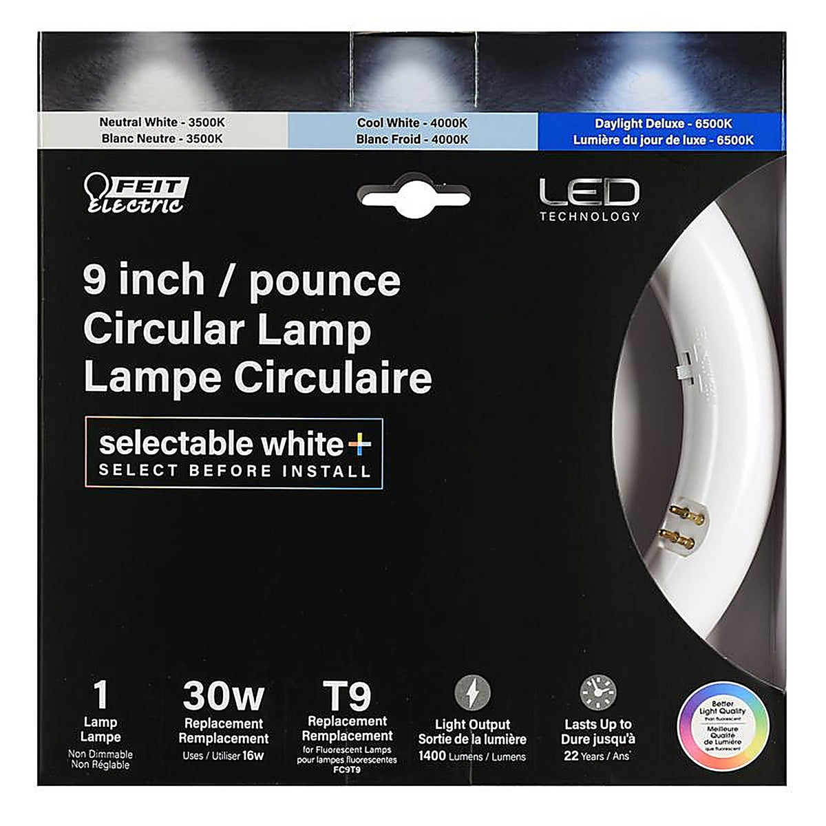 Feit Electric FC9/3CCT/LED T9 4-Pin LED Tube Light Color Changing 30 Watt Equivalence 1 pk