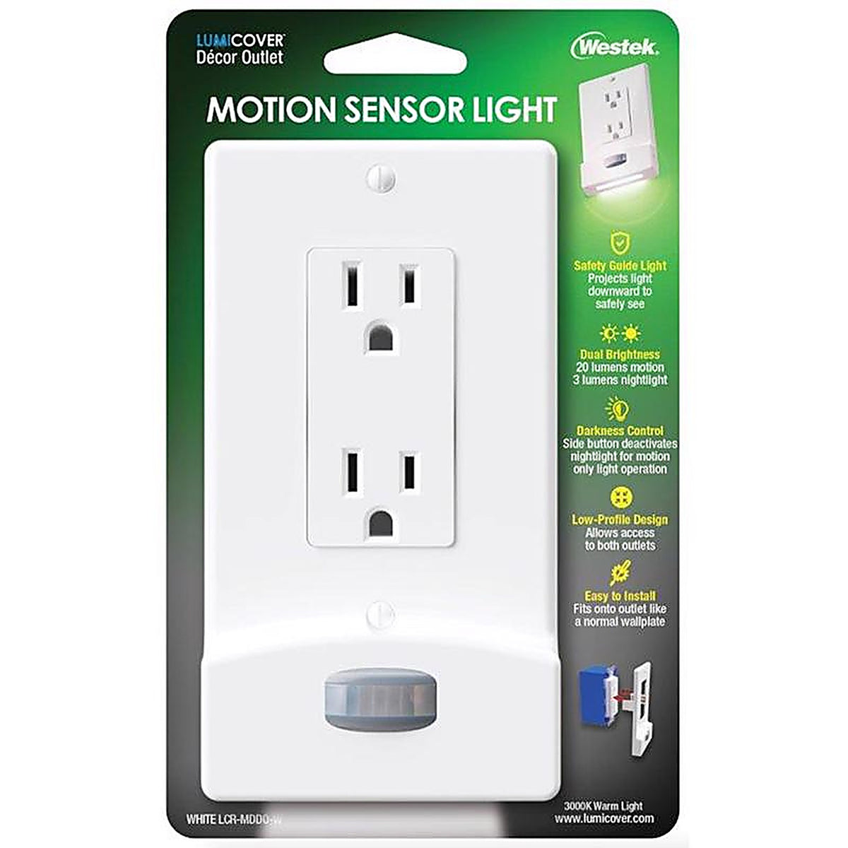Westek - LCR-MDDO-W - Lumicover Motion Activated White 1 Gang Plastic Decorator Nightlight Wall Plate 1 Pack