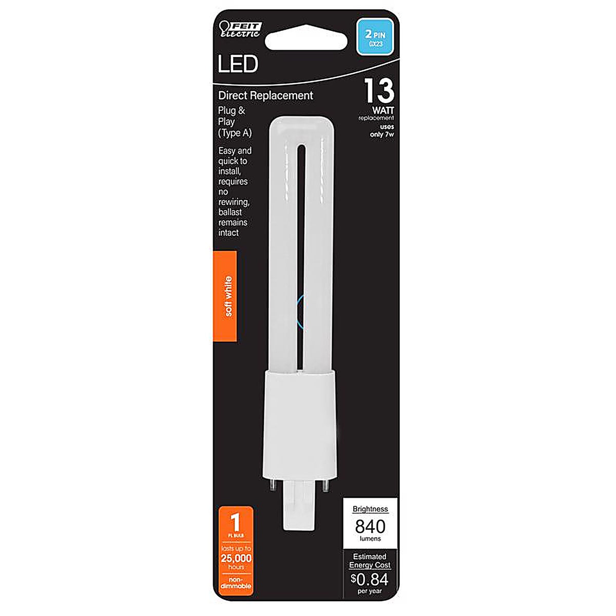 Feit - BPPL13827LEG2HD - Linear Pl Gx23 LED Tube Light Soft White 13 Watt Equivalence 1 Pack