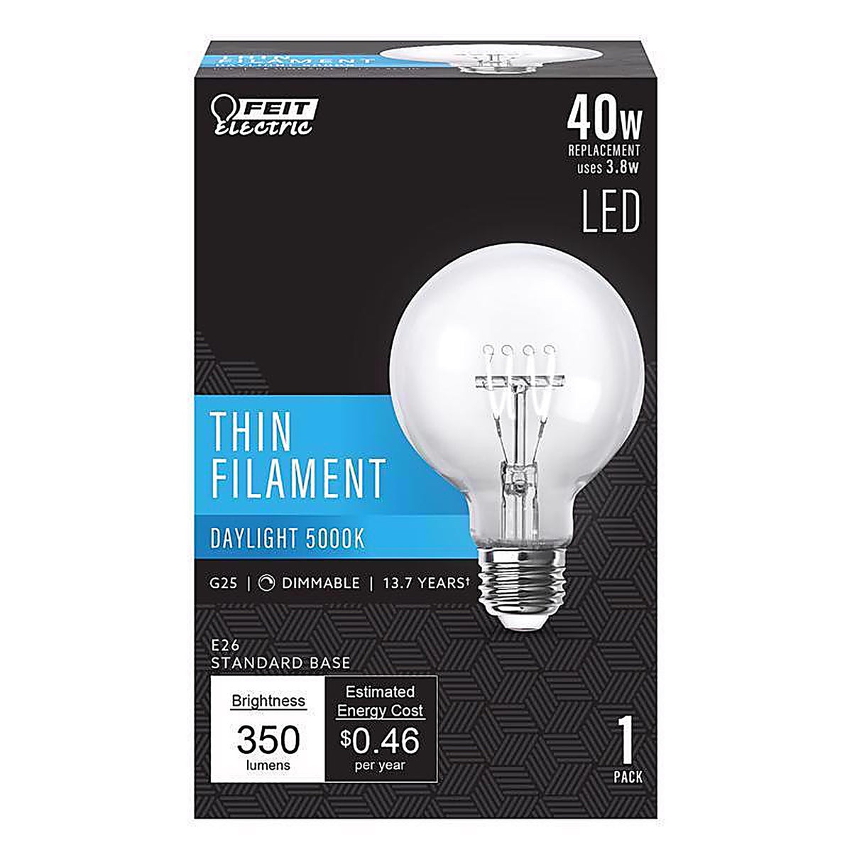 Feit - G2540H950CATFIL - G25 E26 (Medium) Filament LED Bulb Daylight 40 Watt Equivalence 1 Pack
