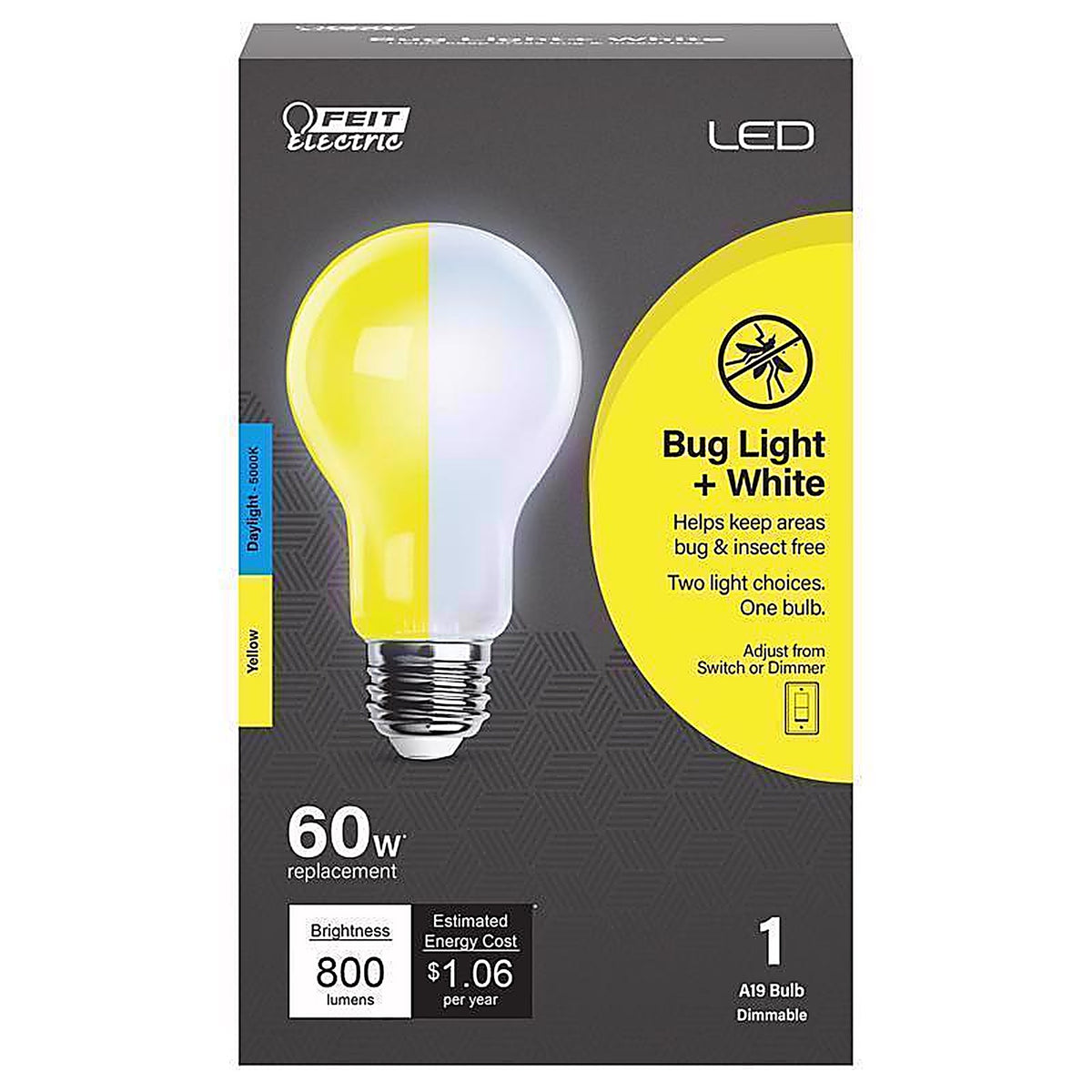 Feit - OM60BUG950LEDIR - A19 E26 (Medium) LED Bulb Yellow 60 Watt Equivalence 1 Pack
