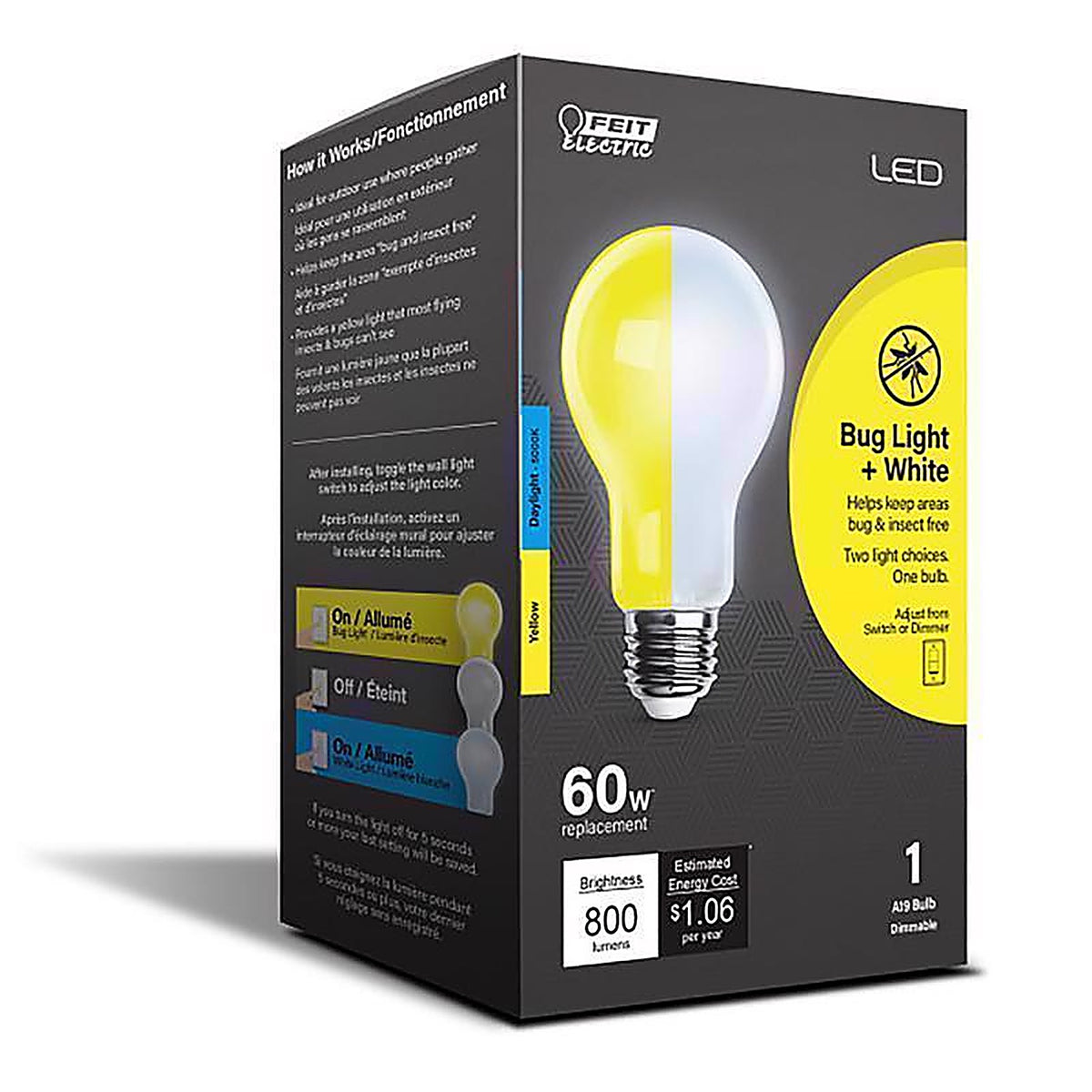 Feit - OM60BUG950LEDIR - A19 E26 (Medium) LED Bulb Yellow 60 Watt Equivalence 1 Pack