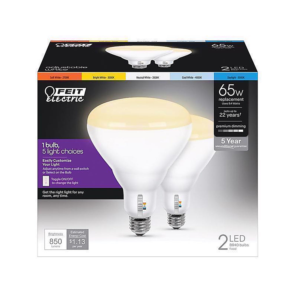 Feit - BR40DM/6WYCA/2 - Br40 E26 (Medium) LED Floodlight Bulb Adjustable White 65 Watt Equivalence 2 Pack