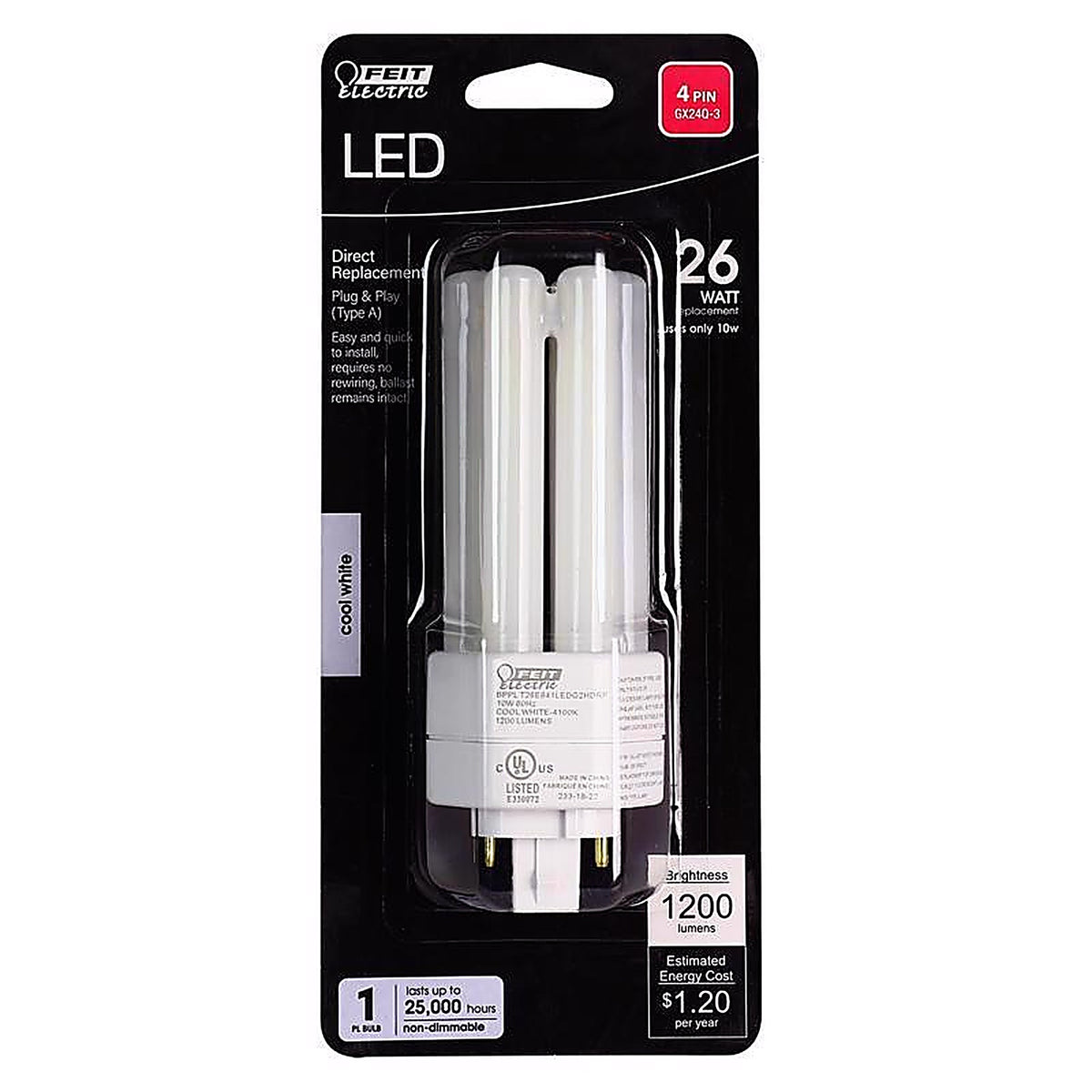 Feit - BPPLT26E841LED - Pl Gx24q-3 4-Pin LED Bulb Cool White 26 Watt Equivalence 1 Pack