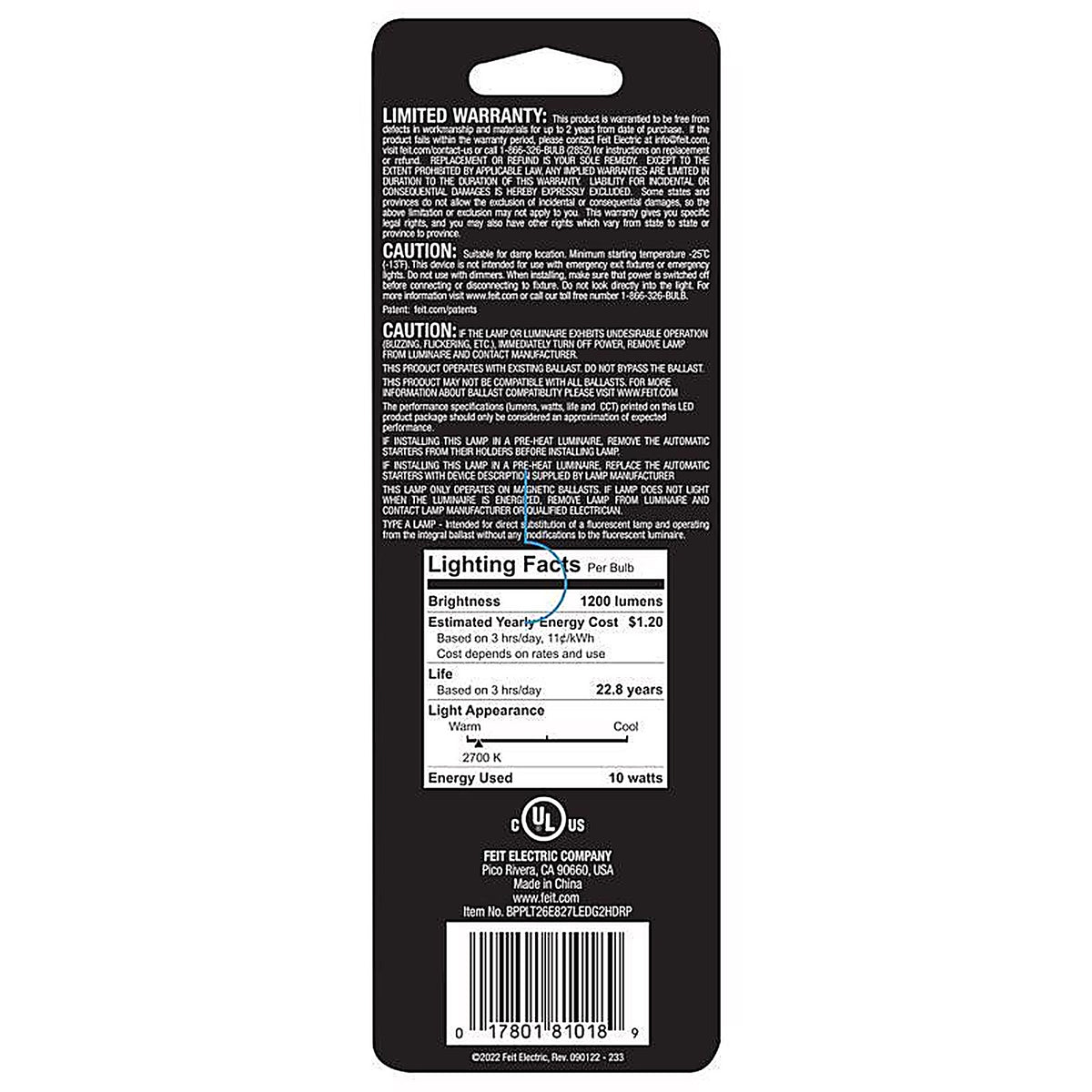 Feit - BPPLT26E841LED - Pl Gx24q-3 4-Pin LED Bulb Cool White 26 Watt Equivalence 1 Pack