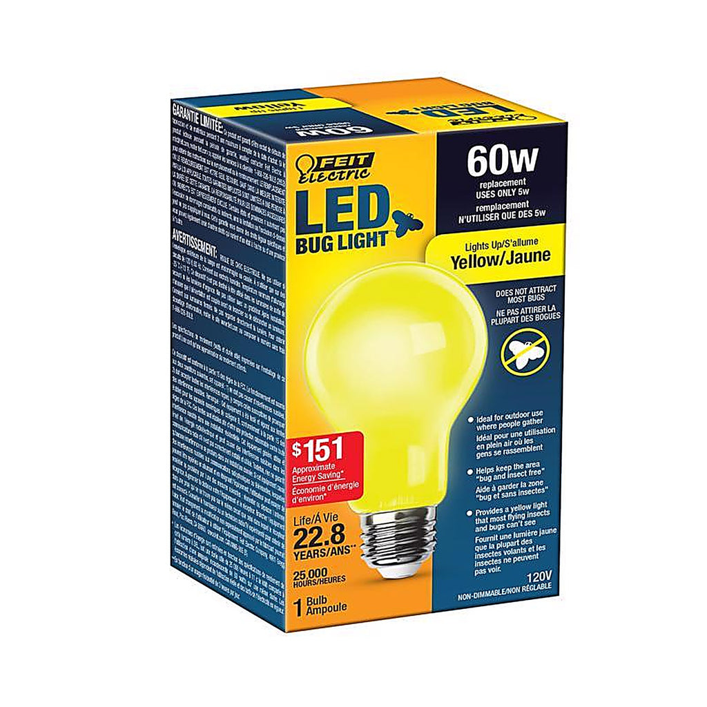 Feit - A19/BUG/LED/BX - A19 E26 (Medium) LED Bug Light Yellow 60 Watt Equivalence 1 Pack