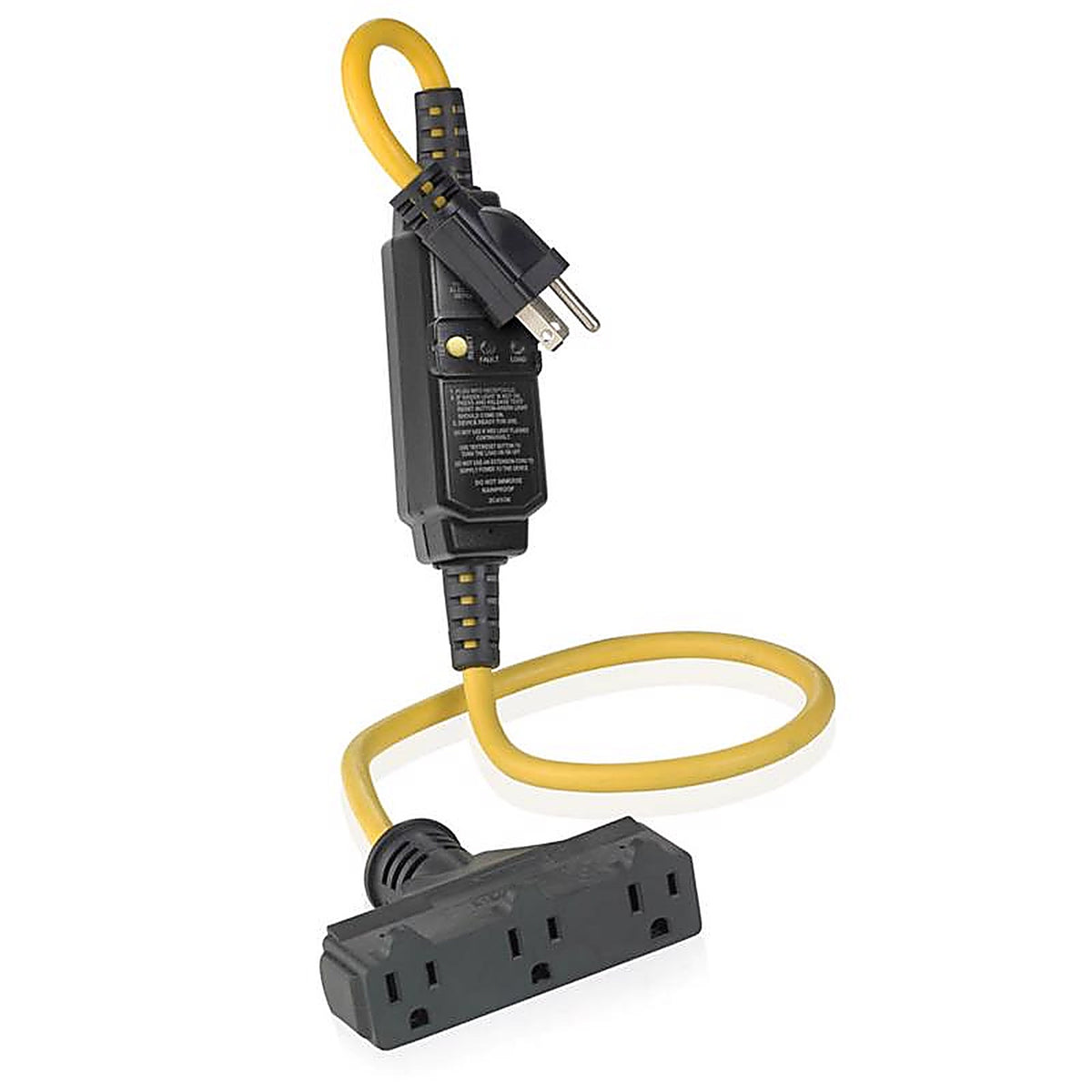 Leviton - GSCA1-3TC - Outdoor 3 Ft. L Black/Yellow Extension Cord 14/3 Sjtw