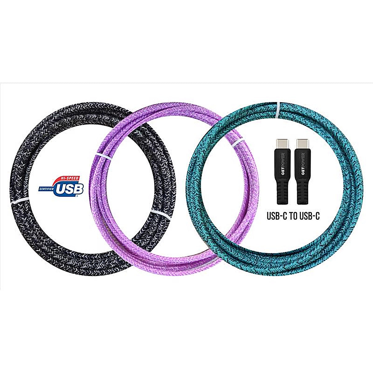 Getpower - GP-XL-BRDC-C - Assorted Braided USB-C Cable for Universal 10 Ft. L