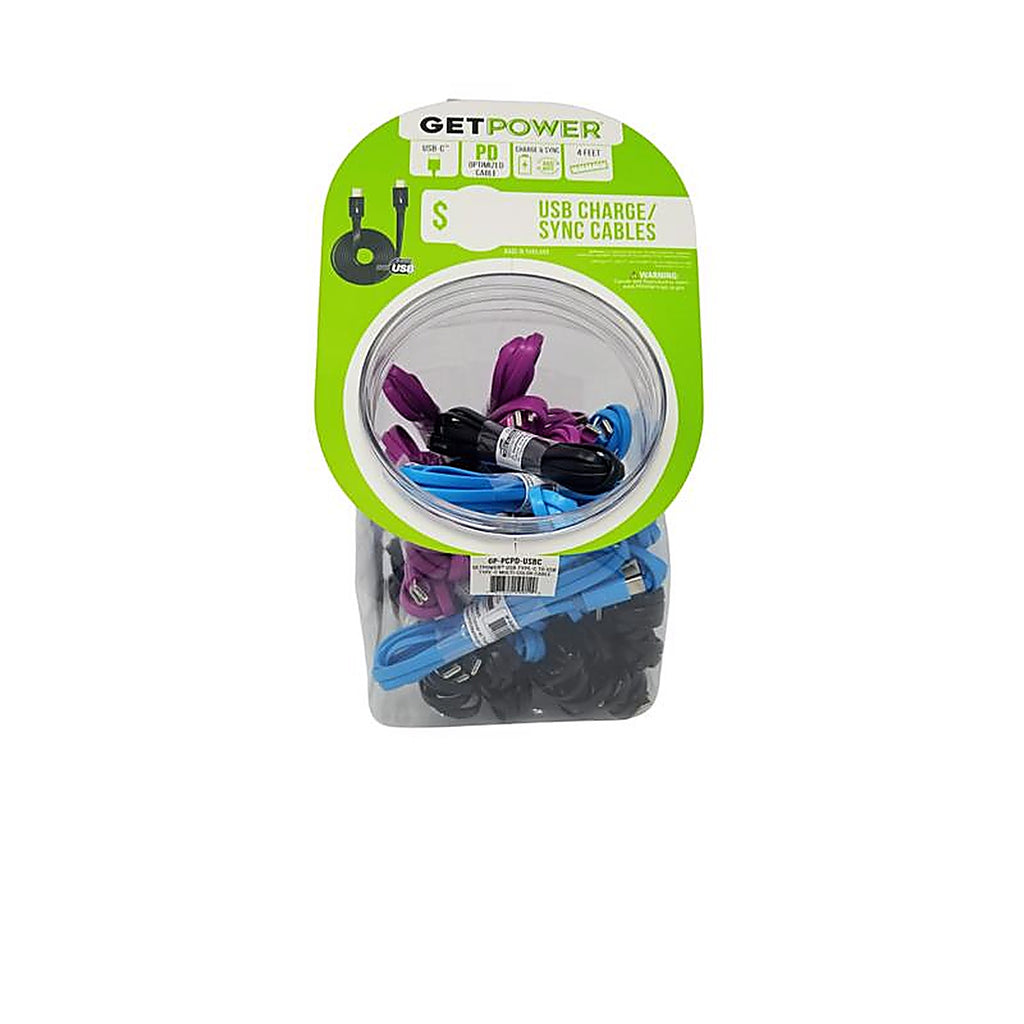 Getpower - GP-PCPD-USBC - Assorted Flat USB Charge/Sync Cable for Universal 4 Ft. L